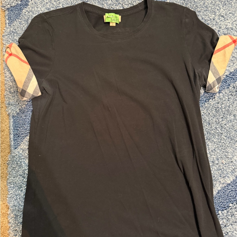 Burberru Black T-Shirt with Plaid Accents